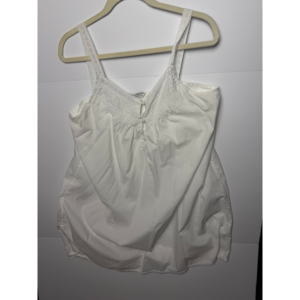 Alexander Del Rossa Nightgown Top Womens L White Lace Spaghetti Strap Cami